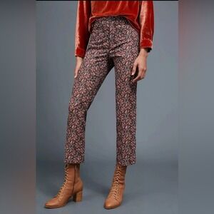 Anthropologie Essential Slim Brown Pink Orange Print Trouser‎ Crop Pant- Size 4